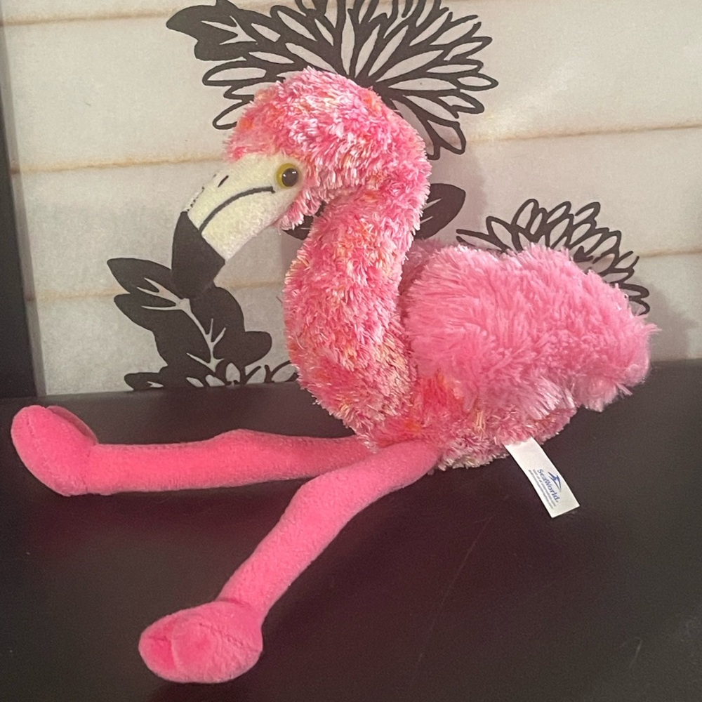 Sea World Flamingo Plush Stuffed Animal Beanie 10" Tall Pink Clean Mint